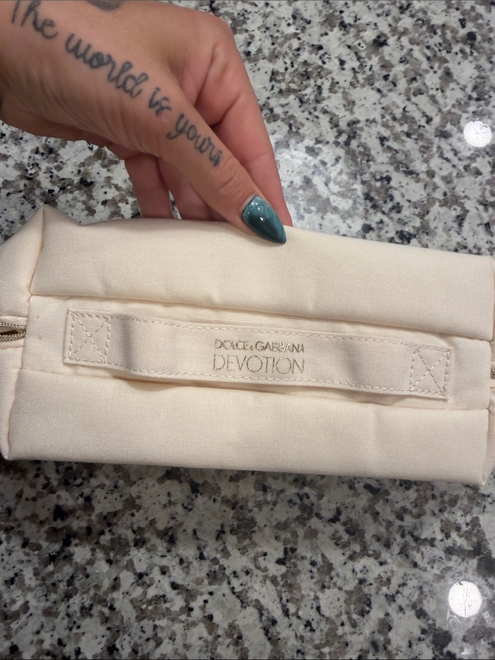 Dolce & Gabbana Devotion Cosmetic Pouch in Cream two way zipper